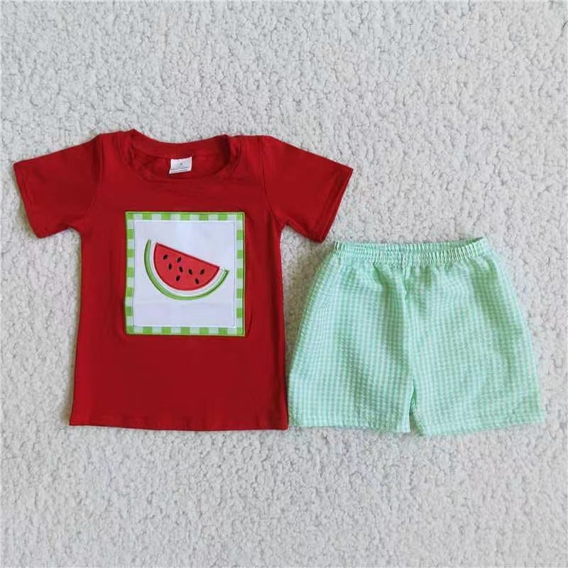 Emberiobery boys watermelon outfits