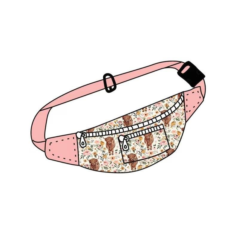 BA0006 Alpine Cow Flower Pink Zip Belt Bag